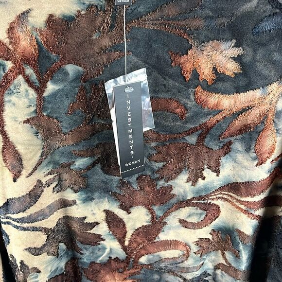 Investments Floral Tie Dye Long Brown Sleeve Top Size 2X - Picture 4 of 4